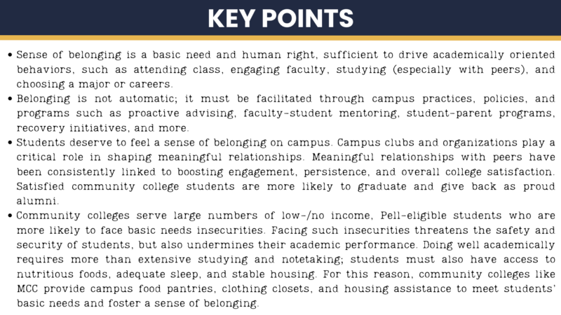 List of key points and recommendations